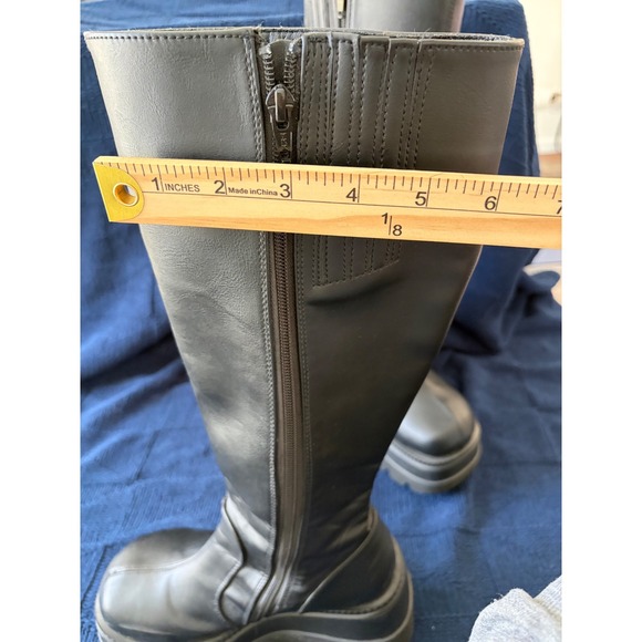 Demonia Shaker-100 Black Vegan Leather Platform Wedge Knee High Boots Womens 8 - Picture 4 of 7